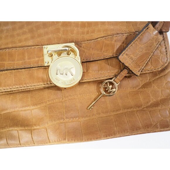 Michael Kors Caramel Brown Alligator Embossed Flap Bag Gold Lock & Chain Strap - Picture 7 of 12